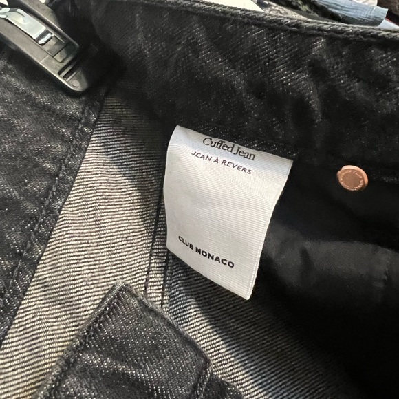 Club Monaco High Waisted Cuffed Jeans Black. Wide Leg Straight Fit Dark Wash - Picture 8 of 10